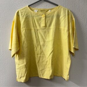 Indigo Women’s Yellow Linen Cotton Button-Neck Short Sleeve Top